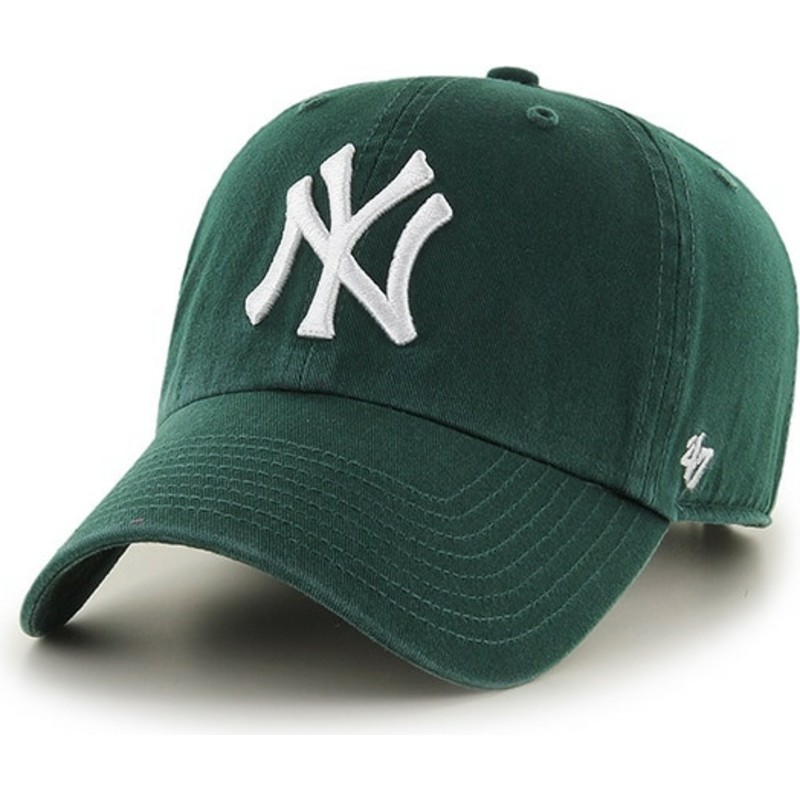 wyginieta-czapka-zielona-z-bialy-m-logo-new-york-yankees-mlb-clean-up-47-brand