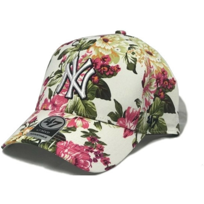 wyginieta-czapka-bielobarwny-wydrukowany-floral-new-york-yankees-mlb-mvp-rozowalynn-47-brand