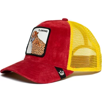 Czerwono-żółta czapka trucker z leopardim wzorem Flaming Hot Cheetah The Farm od Goorin Bros.