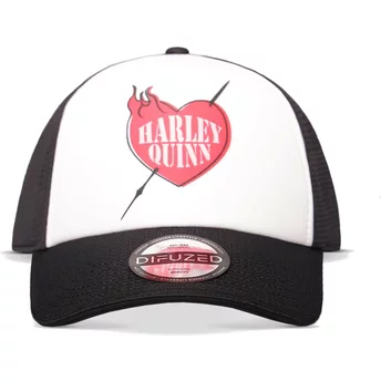Biała i czarna, regulowana czapka truckerka Harley Quinn Suicide Squad DC Comics od Difuzed
