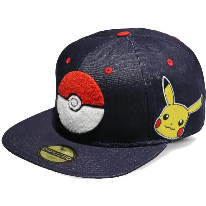 plaska-czapka-jeansowa-niebieska-snapback-poke-ball-pikachu-pokemon-od-difuzed