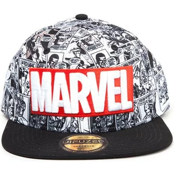Czarna, płaska czapka snapback z klasycznym logiem Marvel Comics od Difuzed