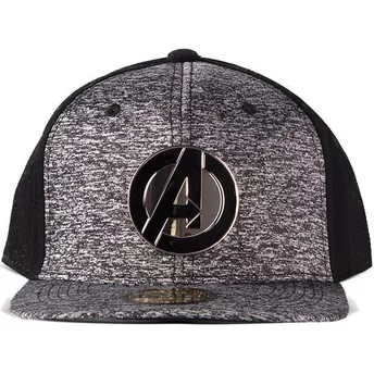 Szara i czarna, płaska czapka z daszkiem snapback z logo Avengers Marvel Comics od Difuzed