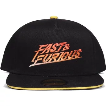 Czarna, płaska czapka snapback z gradientowym logo Fast & Furious od Difuzed
