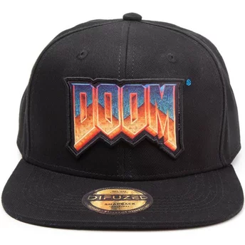 Czarna, płaska czapka snapback z logo Doom od Difuzed