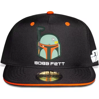 Czarna i pomarańczowa płaska czapka snapback dla chłopca Boba Fett Łowca Nagród The Mandalorian Star Wars od Difuzed