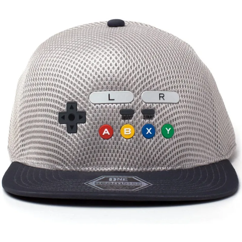 szara-i-czarna-czapka-z-daszkiem-snapback-snes-inspired-seamless-nintendo-od-difuzed