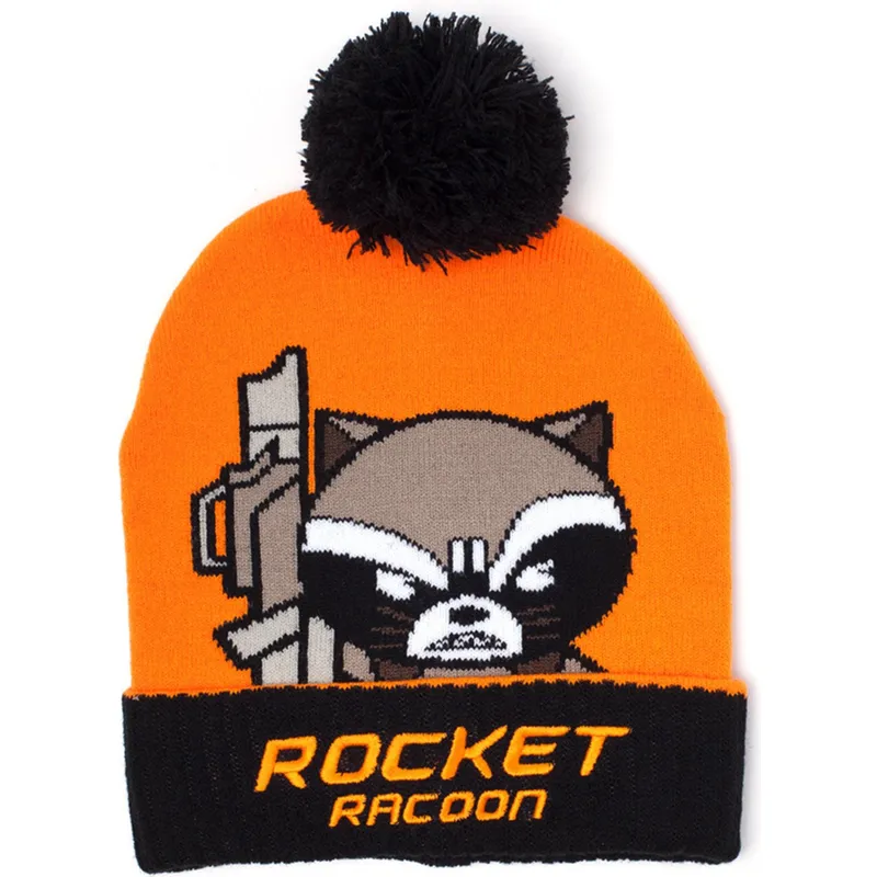 czapka-pomaranczowo-czarna-z-pomponem-rocket-raccon-kawaii-art-marvel-comics-od-difuzed