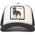 czapka-trucker-biala-i-czarna-pies-rottweiler-alpha-dog-the-farm-od-goorin-bros