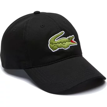 Czarna, regulowana czapka z daszkiem Lacoste z kontrastowym paskiem i dużym krokodylem