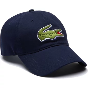 Niebieska, regulowana czapka z daszkiem Lacoste z kontrastowym paskiem i dużym krokodylem w kolorze granatowym