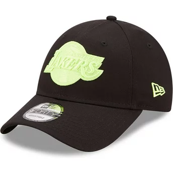 Czarna, regulowana czapka z daszkiem 9FORTY Neon Pack z zielonym logo Los Angeles Lakers NBA od New Era