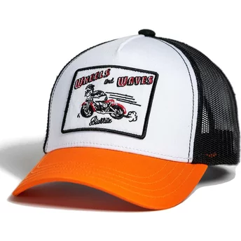 Biała, czarna i pomarańczowa czapka trucker Orange County WW17 od Wheels And Waves