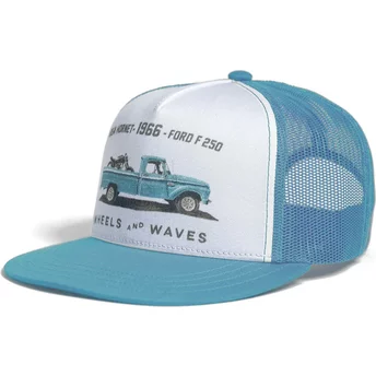 Wheels And Waves Flat Brim 1966 WW23 White and Blue Trucker Hat