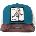czapka-trucker-niebiesko-bialo-czarna-z-dinozaurem-velociraptor-clever-swift-robber-the-farm-od-goorin-bros