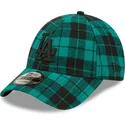 new-era-curved-brim-black-logo-9forty-plaid-los-angeles-dodgers-mlb-dark-green-adjustable-cap