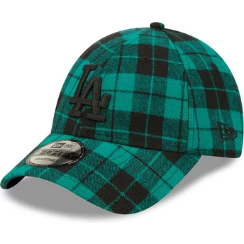 Zielona ciemna regulowana czapka z czarnym logo 9FORTY Plaid Los Angeles Dodgers MLB od New Era