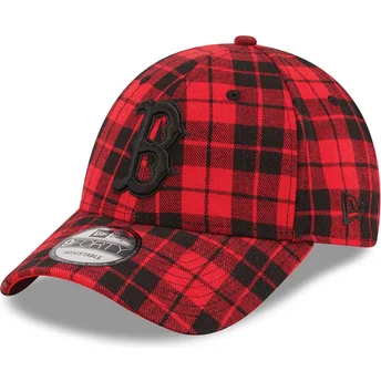 Czerwona, regulowana czapka z czarnym logo 9FORTY Plaid Boston Red Sox MLB od New Era