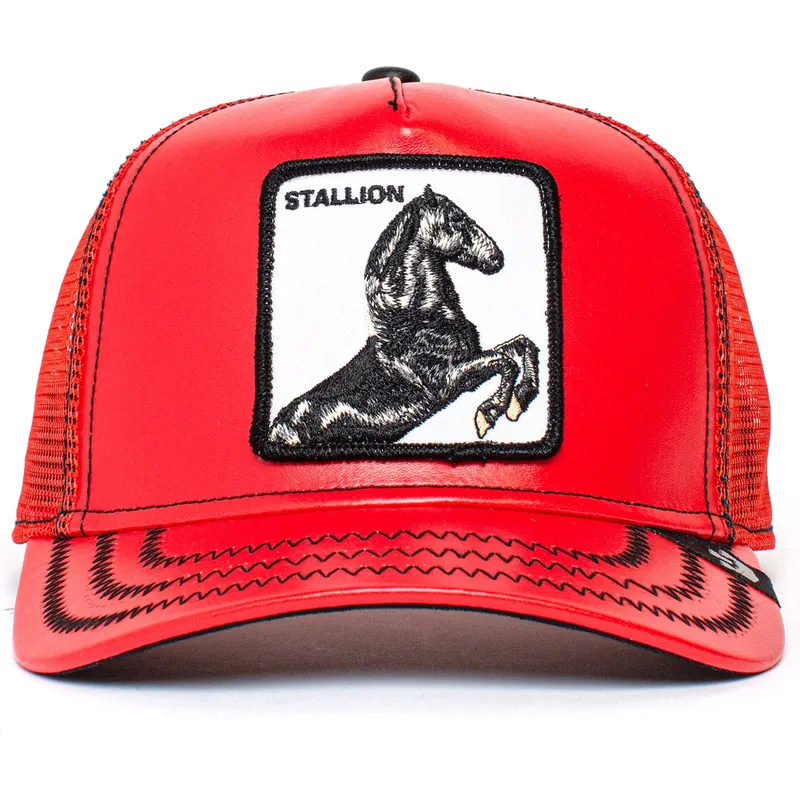 czapka-trucker-czerwona-kon-stallion-cherry-mustang-the-farm-od-goorin-bros