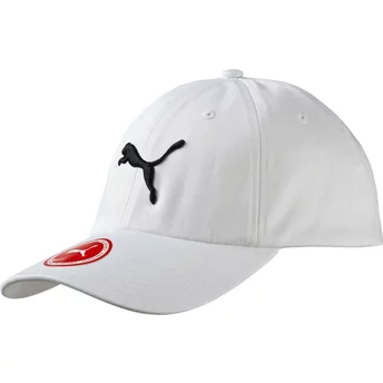 Biała, regulowana czapka z daszkiem z czarnym logo Essentials Big Cat od Puma