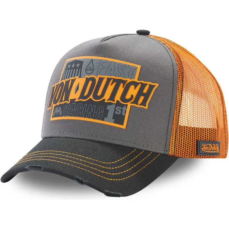 czapka-trucker-szara-i-pomaranczowa-fast-racing-arac-gre-von-dutch