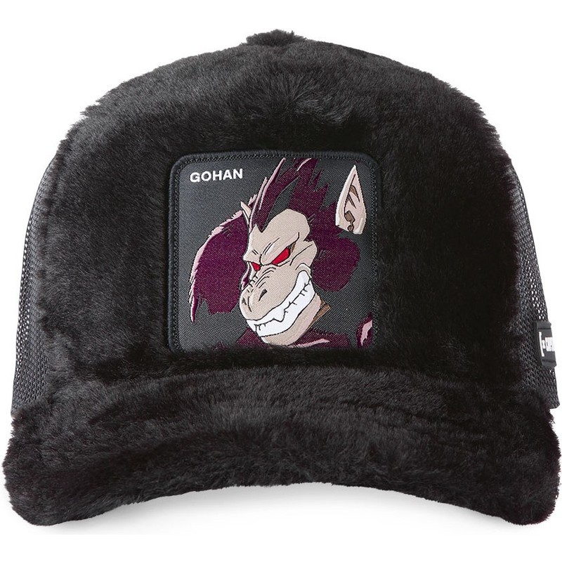capslab-son-gohan-great-ape-fur1-ooz1-dragon-ball-black-shearling-trucker-hat