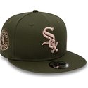 new-era-flat-brim-pink-logo-9fifty-side-patch-chicago-white-sox-mlb-green-snapback-cap