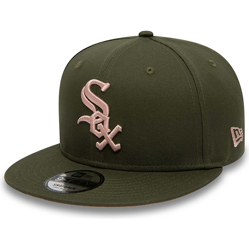 new-era-flat-brim-pink-logo-9fifty-side-patch-chicago-white-sox-mlb-green-snapback-cap