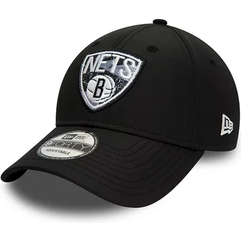 New Era Curved Brim 9FORTY Print Infill Brooklyn Nets NBA Black Adjustable Cap