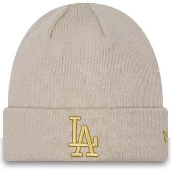 Beżowy czapka dla kobiet z złotym logo Cuff Metallic Los Angeles Dodgers MLB od New Era