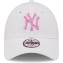 new-era-curved-brim-youth-pink-logo-9forty-league-essential-new-york-yankees-mlb-white-adjustable-cap