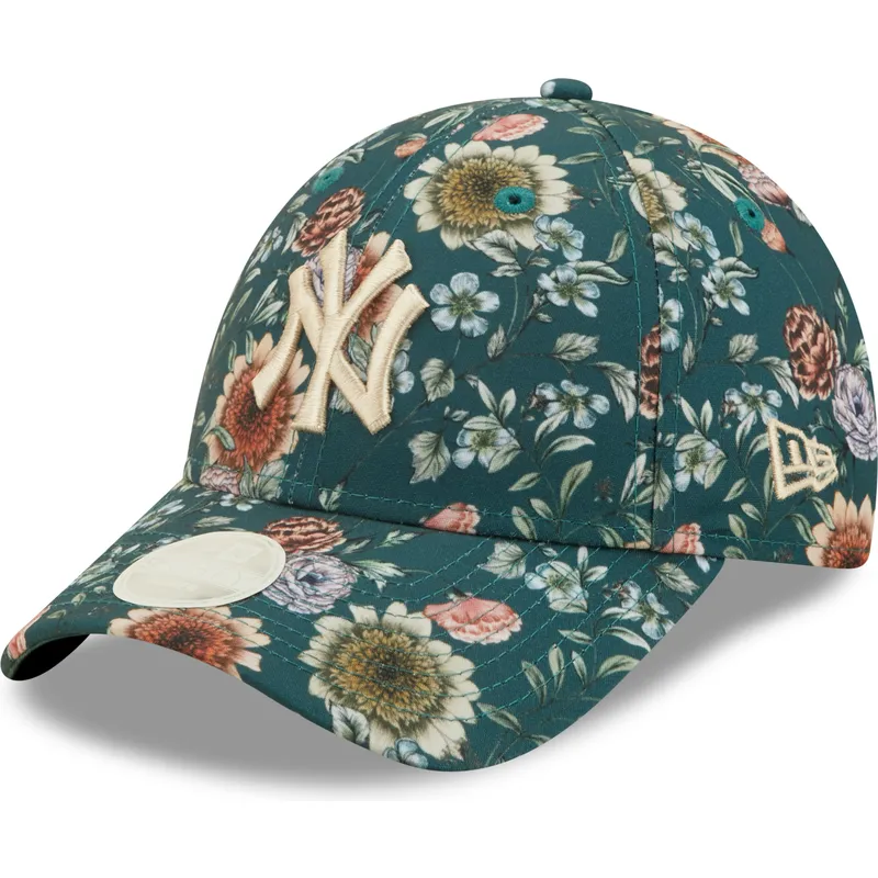 czapki-curva-zielony-tasma-regulowana-9forty-all-over-print-floral-new-york-yankees-mlb-new-era