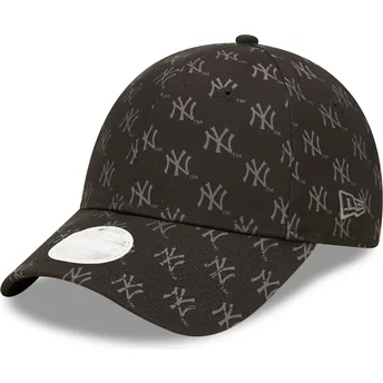 Czarna, regulowana czapka z daszkiem dla kobiet 9FORTY Monogram z New York Yankees MLB od New Era