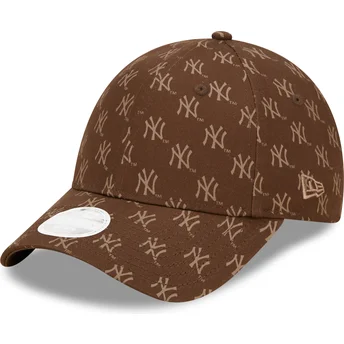 brazowa-regulowana-czapka-z-zakrzywionym-daszkiem-dla-kobiet-9forty-monogram-new-york-yankees-mlb-marki-new-era