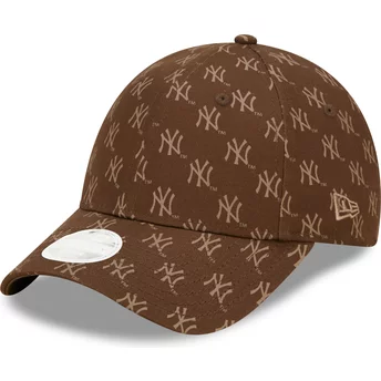 Regulowana brązowa czapka z zakrzywionym daszkiem dla kobiet 9FORTY Monogram od New York Yankees MLB od New Era