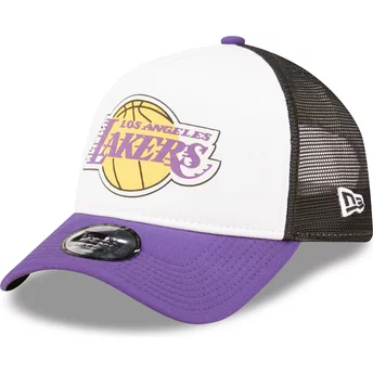 Biała, czarna i fioletowa czapka trucker A Frame Team Colour Los Angeles Lakers NBA od New Era