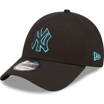 Czarna, regulowana czapka z daszkiem 9FORTY Neon Outline z niebieskim logo New York Yankees MLB od New Era