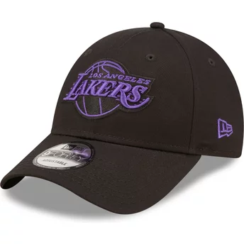 Czarna, regulowana czapka z fioletowym logo 9FORTY Neon Outline Los Angeles Lakers NBA od New Era