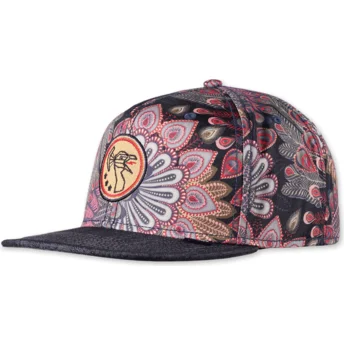 Czarna płaska czapka snapback Peacock Linen od Djinns