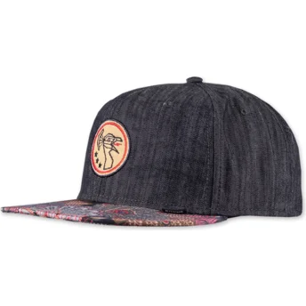 Czarna płaska czapka snapback Peacock Linen Rev od Djinns