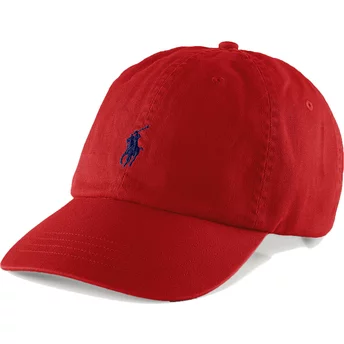 Czerwona, regulowana czapka z daszkiem z niebieskim logo Cotton Chino Classic Sport od Polo Ralph Lauren