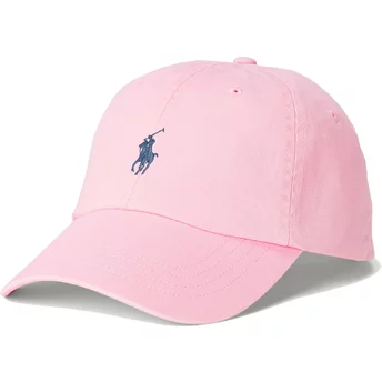 Różowa, regulowana czapka z daszkiem z niebieskim logo Cotton Chino Classic Sport od Polo Ralph Lauren