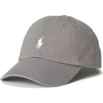 Szara, regulowana czapka z daszkiem z białym logo Cotton Chino Classic Sport od Polo Ralph Lauren