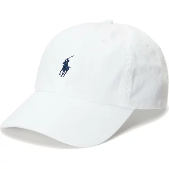 Biała, regulowana czapka z daszkiem z niebieskim logo Cotton Chino Classic Sport od Polo Ralph Lauren