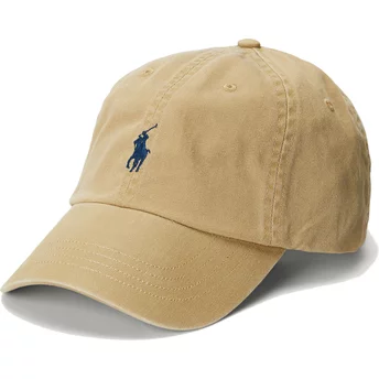Brązowa, regulowana czapka z daszkiem Cotton Chino Classic Sport z granatowym logo Polo Ralph Lauren