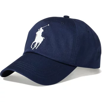 Niebieska, regulowana czapka z daszkiem z białym logo Big Pony Chino Classic Sport od Polo Ralph Lauren