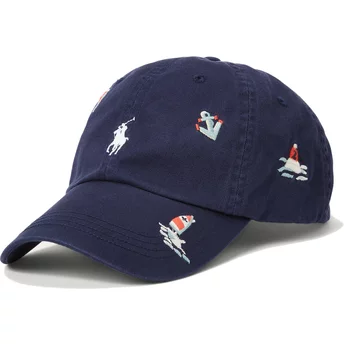 Granatowa, regulowana czapka z daszkiem z białym logo Nautical Twill od Polo Ralph Lauren