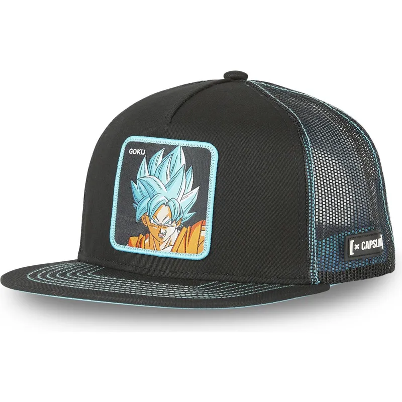 czapka-plaska-trucker-czarna-i-niebieska-son-goku-super-saiyan-blue-sa1-dragon-ball-od-capslab