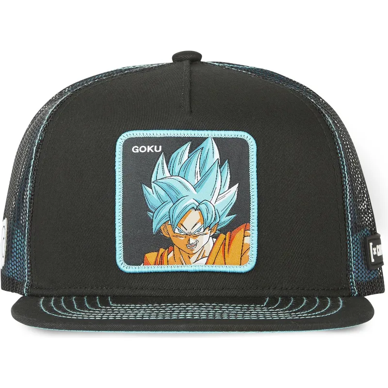 czapka-plaska-trucker-czarna-i-niebieska-son-goku-super-saiyan-blue-sa1-dragon-ball-od-capslab