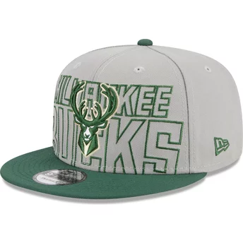 Szara i zielona płaska czapka snapback 9FIFTY Draft Edition 2023 Milwaukee Bucks NBA od New Era